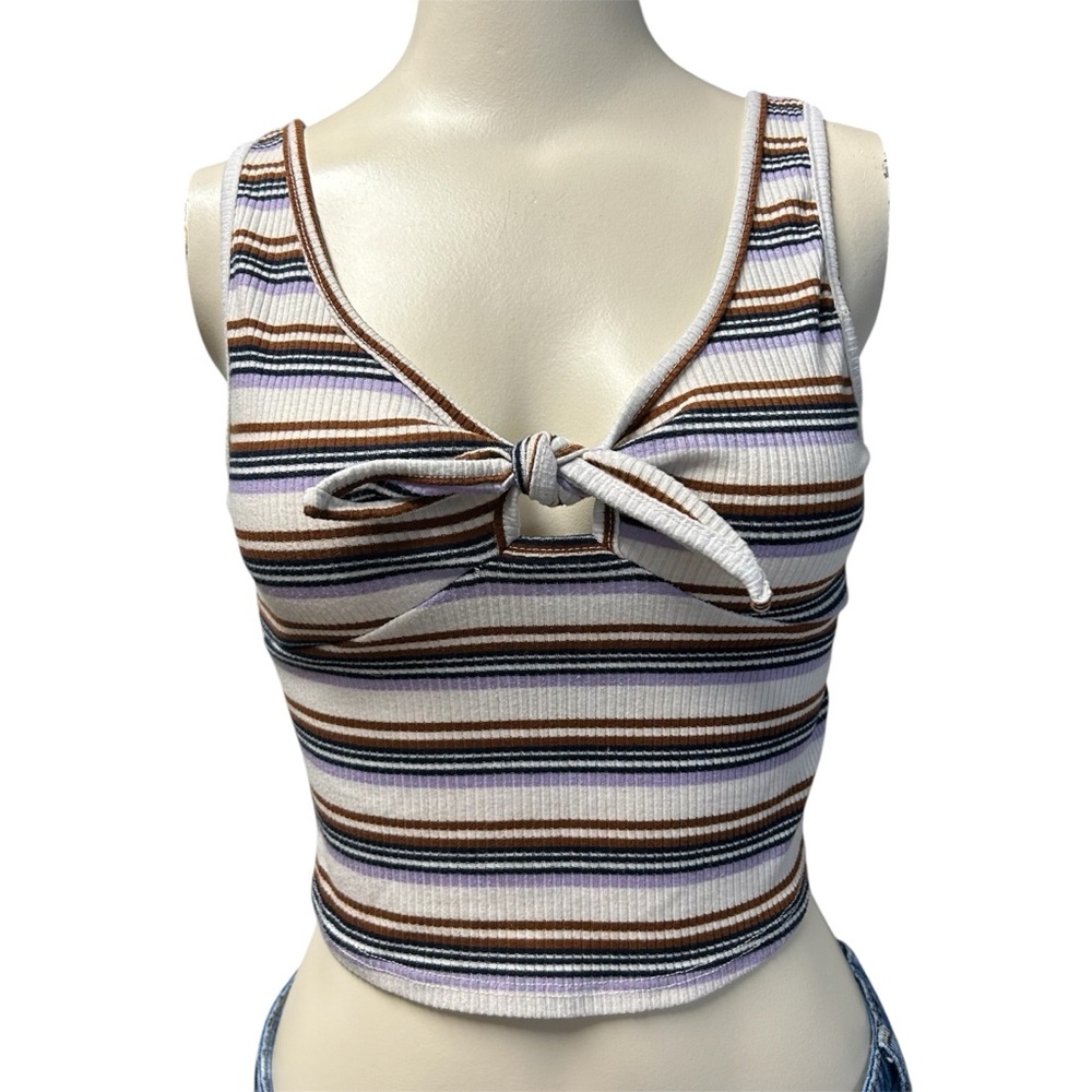 Papaya Ribbed‎ Tie Front Tank Stripe Womens Medium